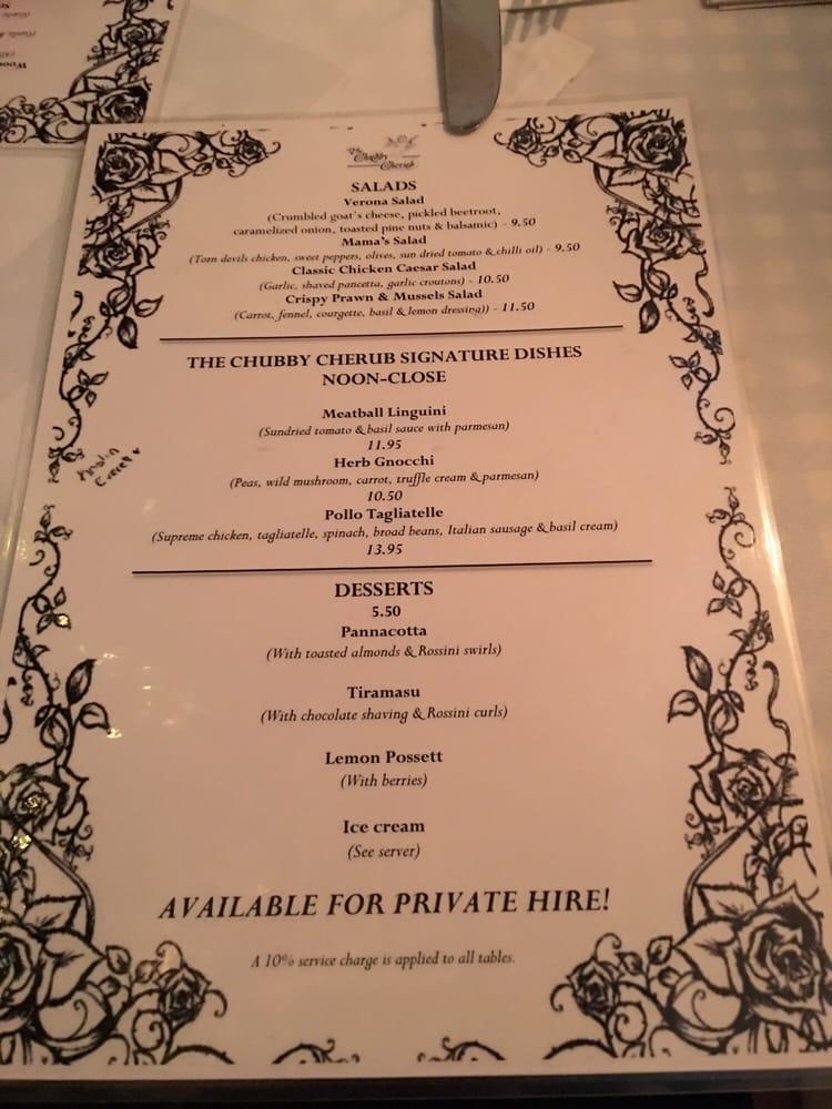 Menu at The Chubby Cherub pizzeria, Belfast, 11 Chichester St