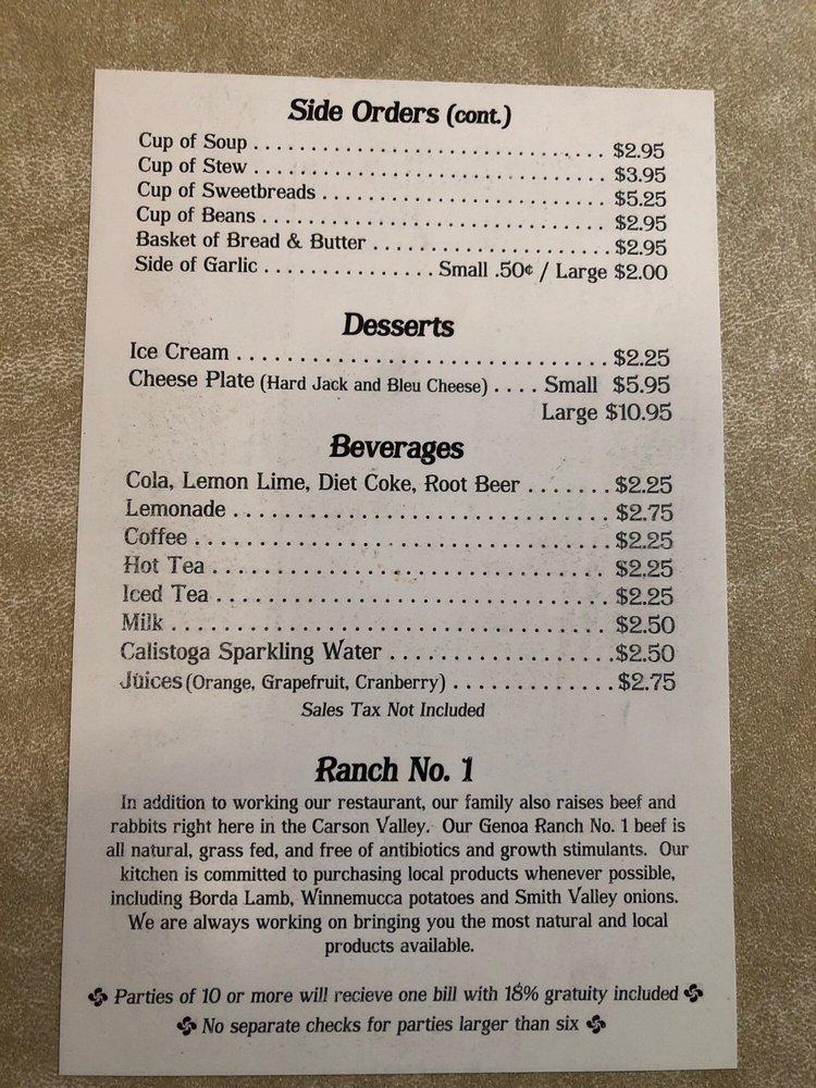 Menu at J T Basque Bar & Dining Room, Gardnerville