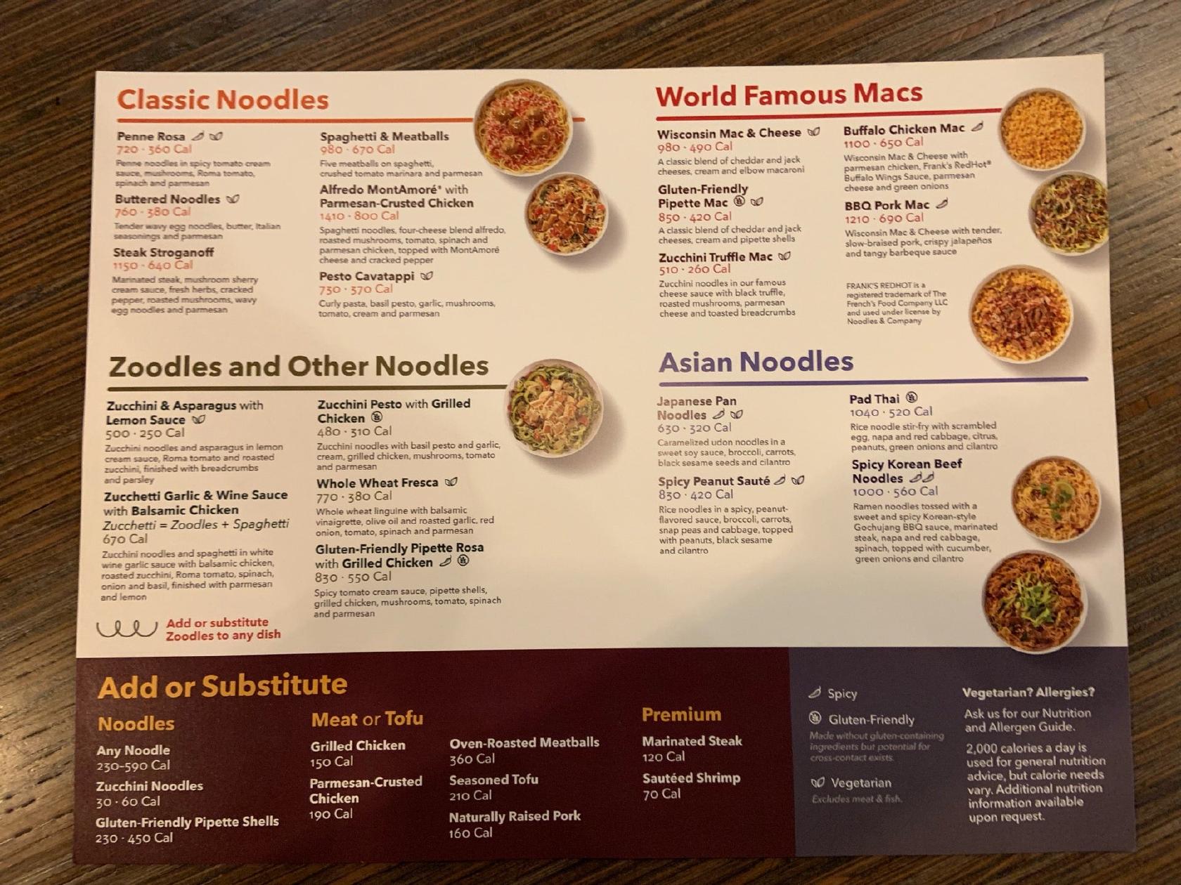 Noodle deals company menu