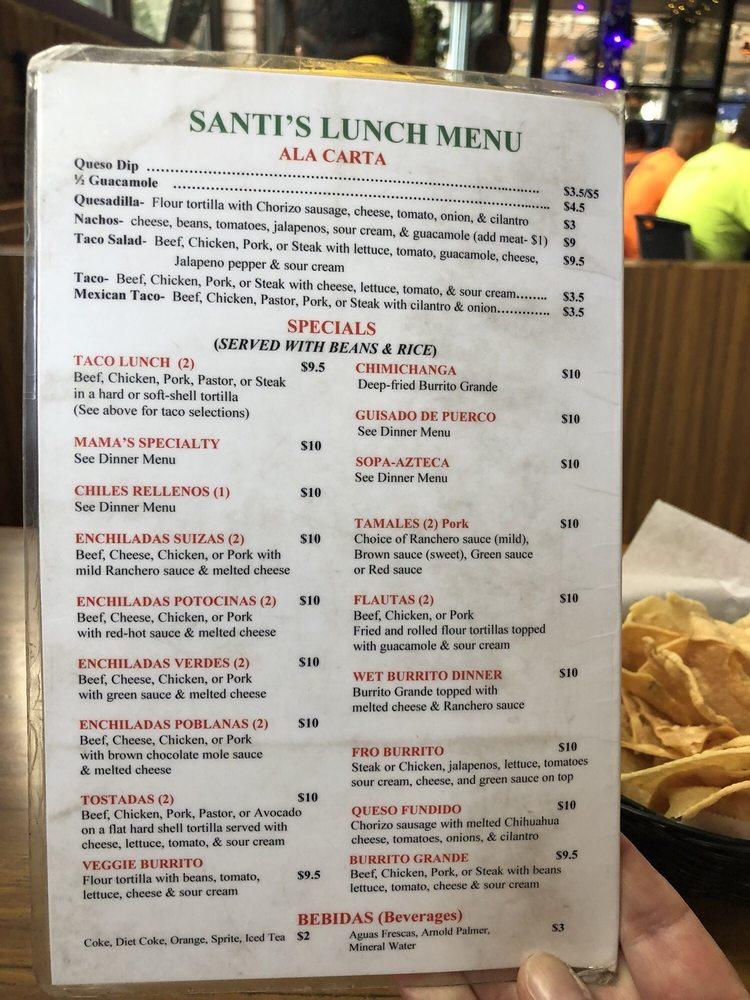 Menu at Santi's Restaurante Mexicano, Charleston, Meeting Street Rd