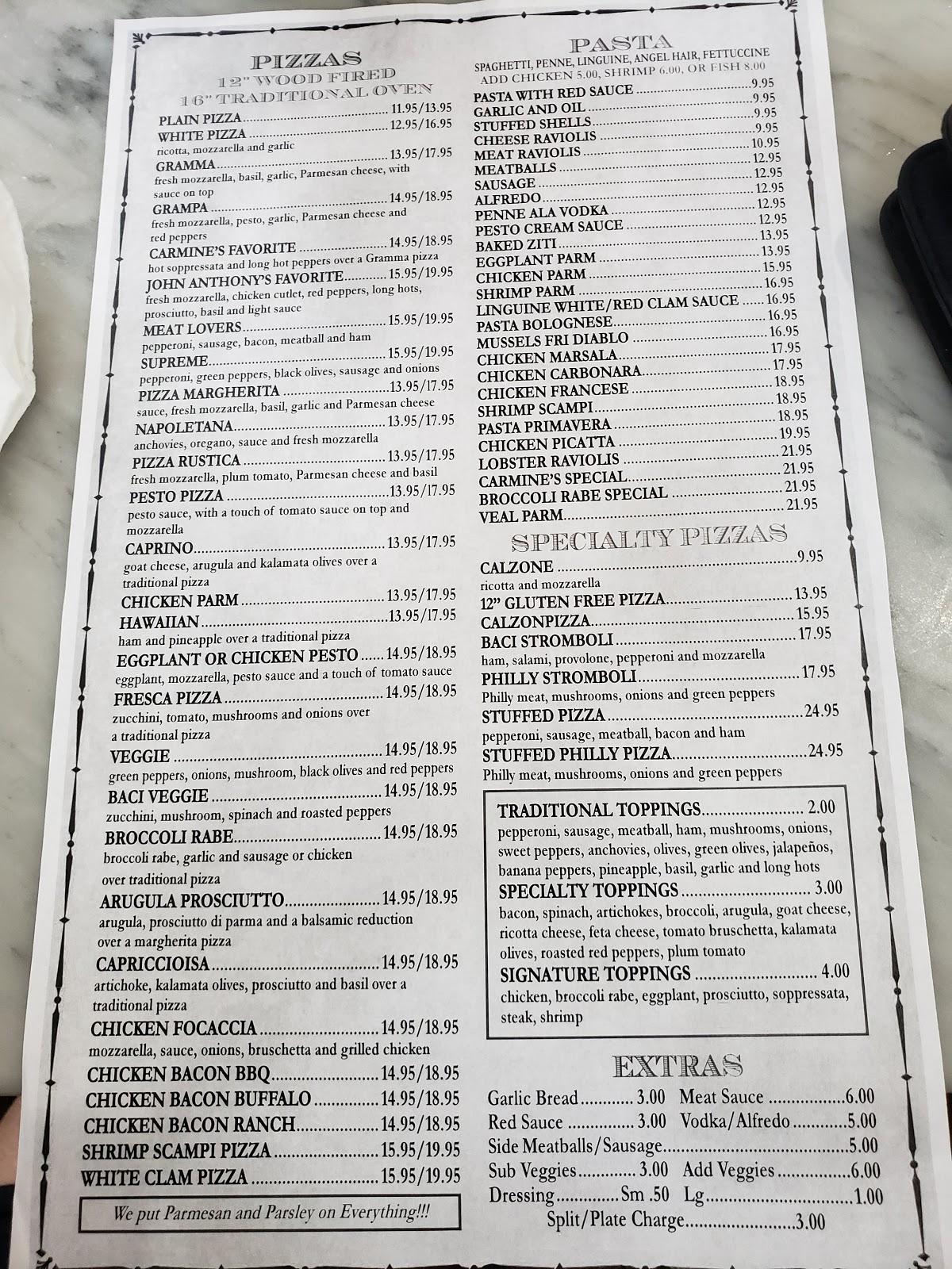 Menu at Baci Pizza Restaurant, New Smyrna Beach