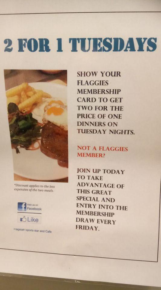 Menu at Flagstaff Cafe and Sports Bar, Hamilton