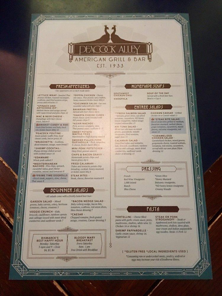 Menu at Peacock Alley pub & bar, Bismarck