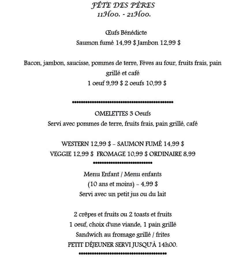 Menu at Bistro 19 pizzeria, Dorval