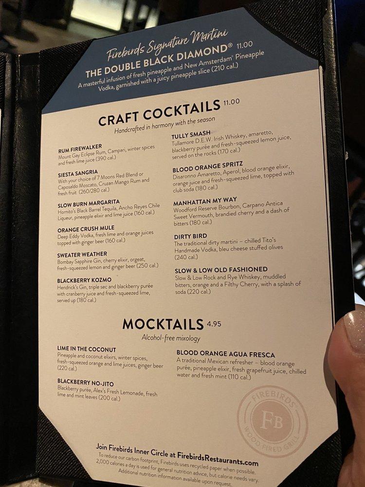 Menu at Firebirds Wood Fired Grill steakhouse, Dania Beach
