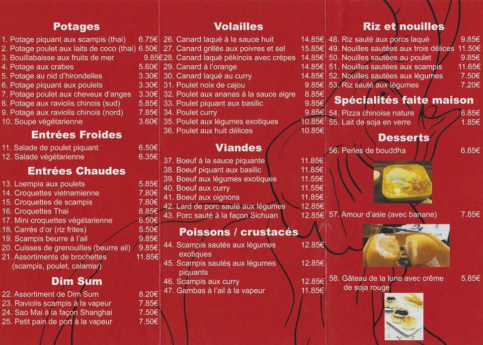 Menu de Le Bouddha