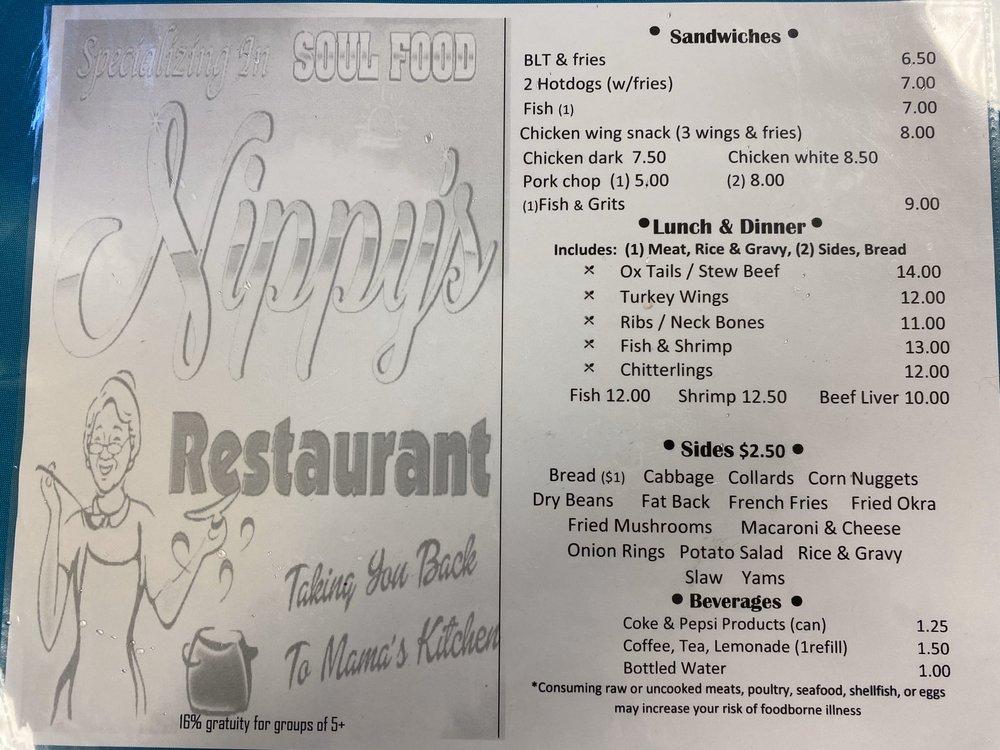 Menu at Nippy's BBQ, Wilmington