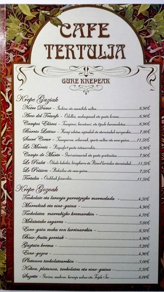 Menu At Caf Tertulia Vitoria Gasteiz