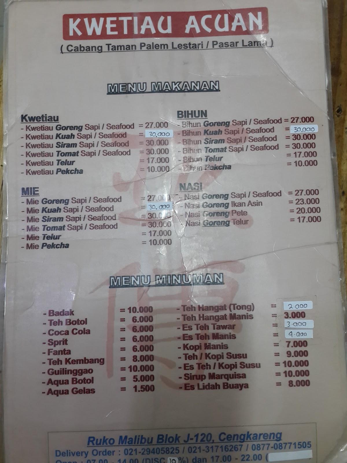 Menu at Kwetiau Acuan Malibu J.120 restaurant, West Jakarta, Ruko ...