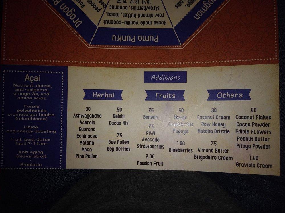 Menu at Roxa Hammock Cafe, Santa Cruz