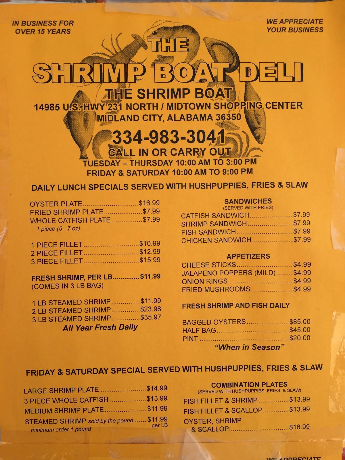 Menu at The Shrimp Boat restaurant, Midland City