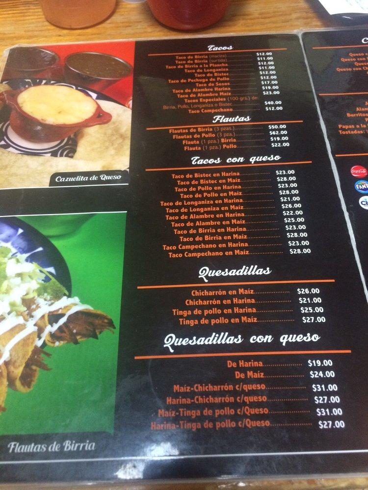 Menu at Don Pepe restaurant, Mexico City, Esq. Campesinos
