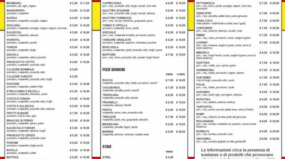 Speisekarte von Pizzeria Gana Loca, Casalgrande