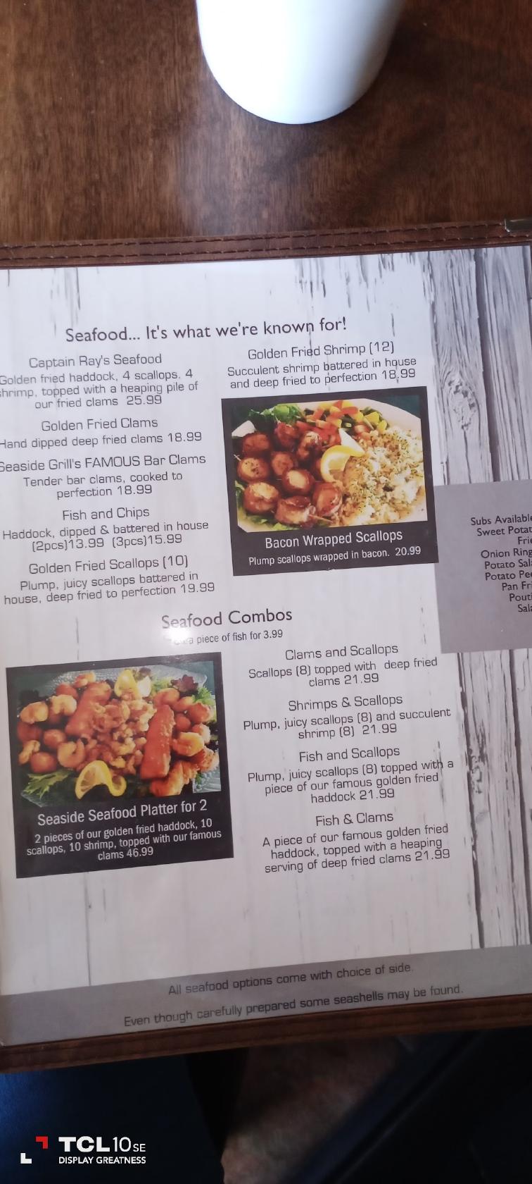 Menu at Seaside restaurant, Rexton
