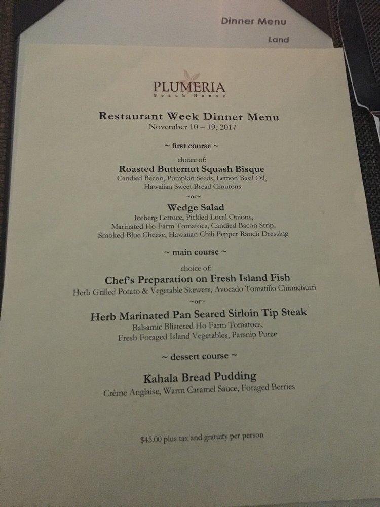 Menu At Plumeria Beach House Restaurant, Honolulu