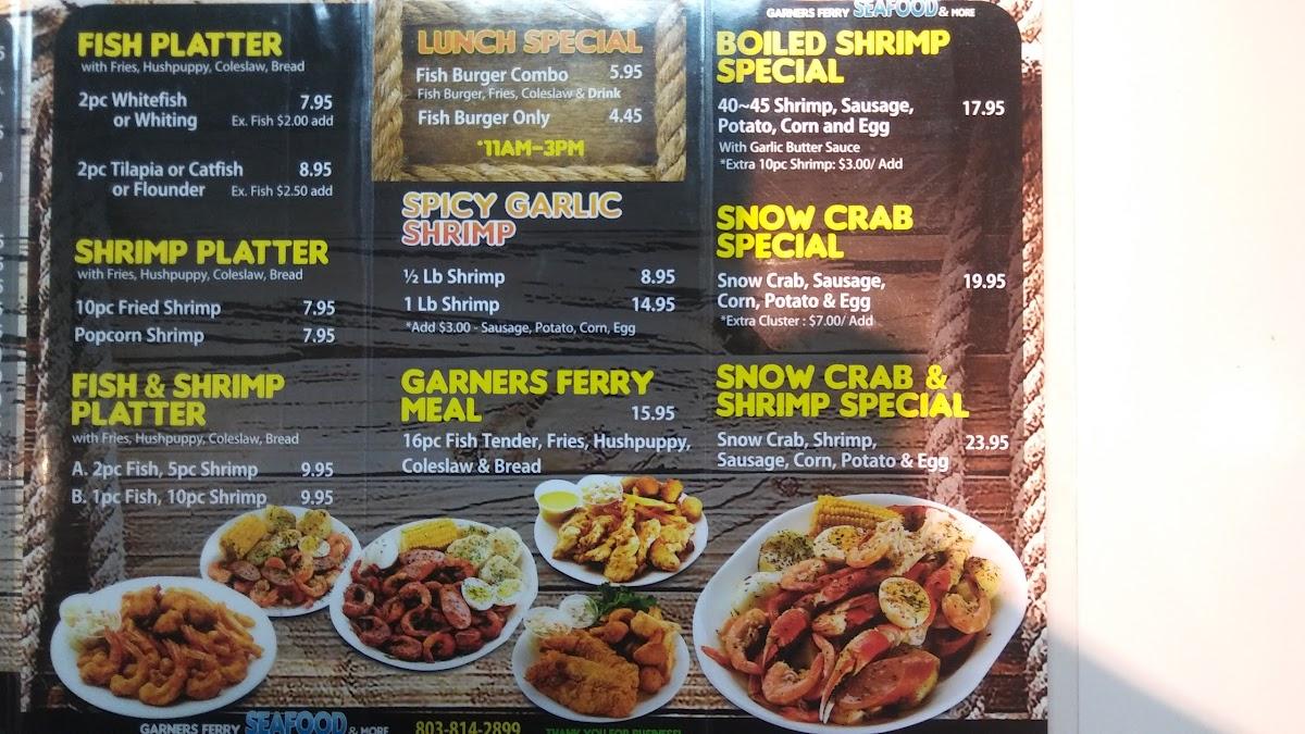 Menu at Seafood and More Garners Ferry restaurant, Columbia