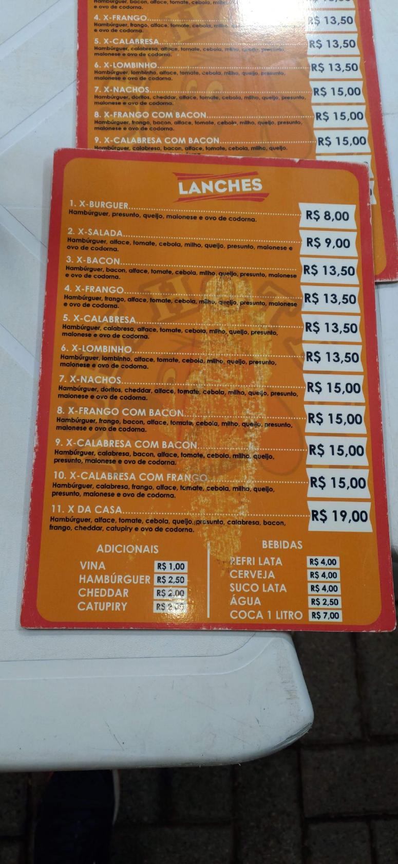 Alex Hot Dog cardápio
