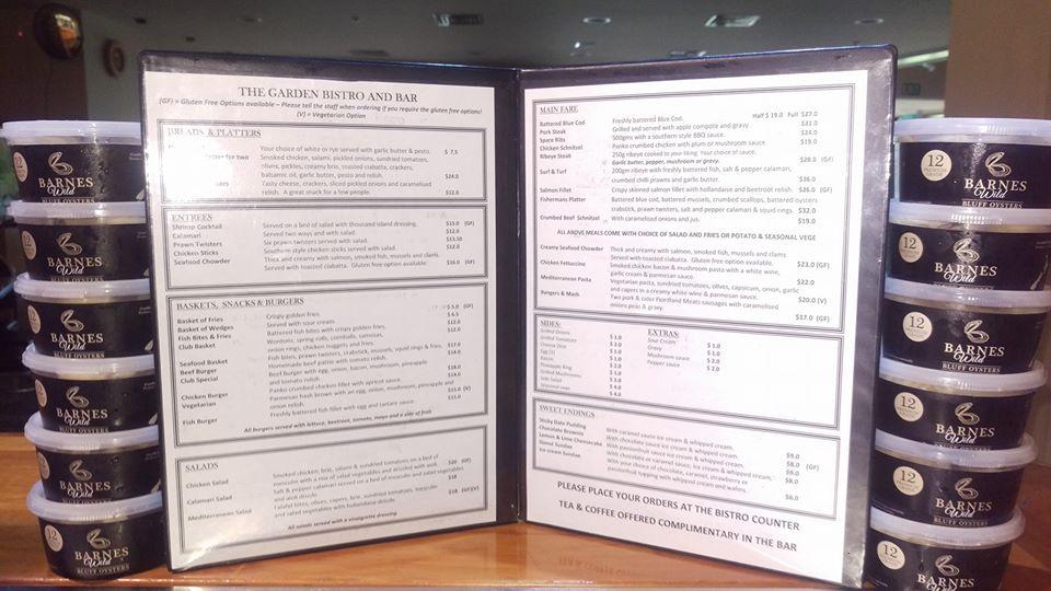 Menu at Te Anau Club, Te Anau