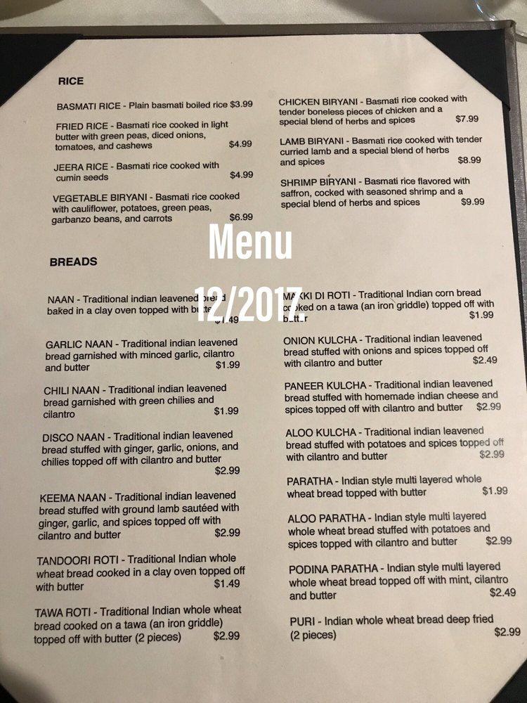 Menu at Ashoka The Great Cuisine Of India restaurant, Artesia