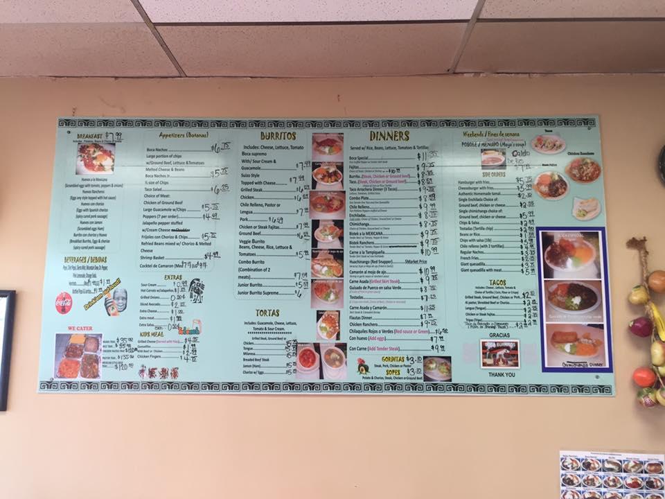 Menu at Boca Burritos restaurant, North Aurora