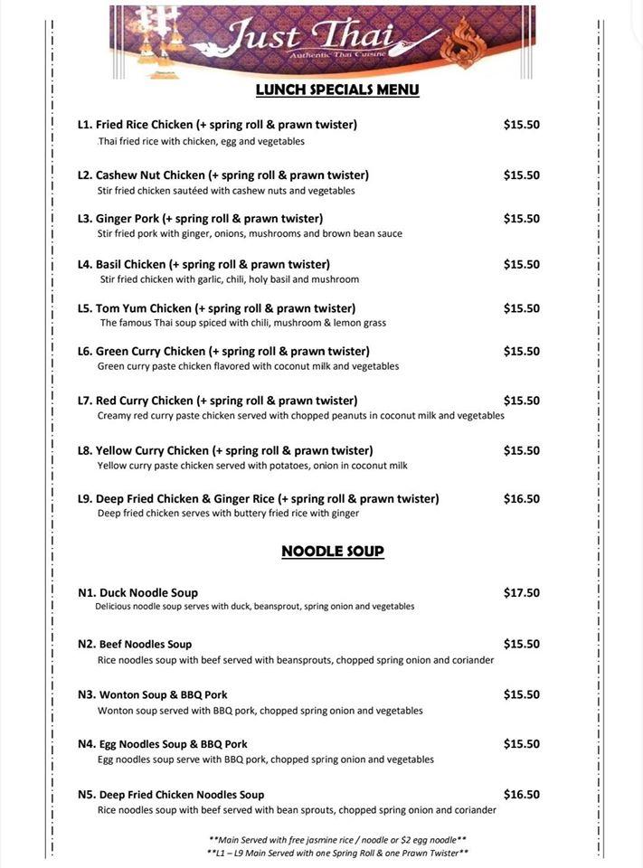 Menu At Just Thai Cuisine Restaurant Gisborne   Reb5 Just Thai Cuisine Menu 