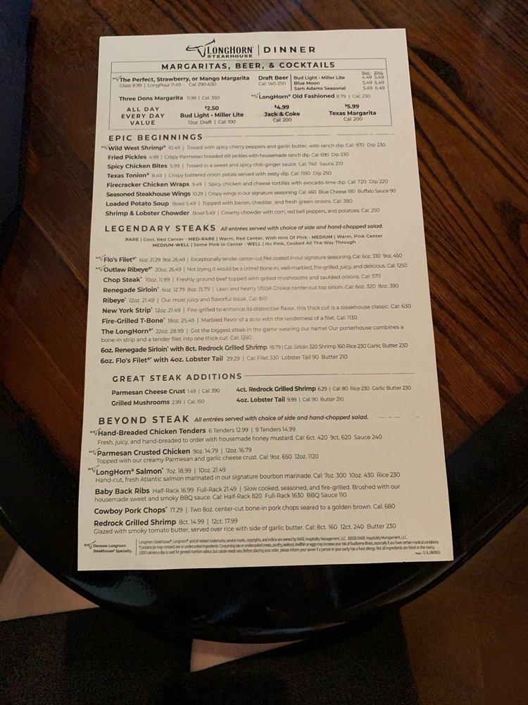 Menu at LongHorn Steakhouse, Port Richey