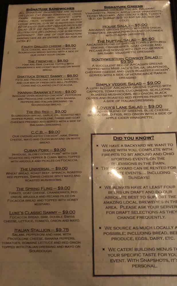 Menu at Snapshots Lounge restaurant, Granville