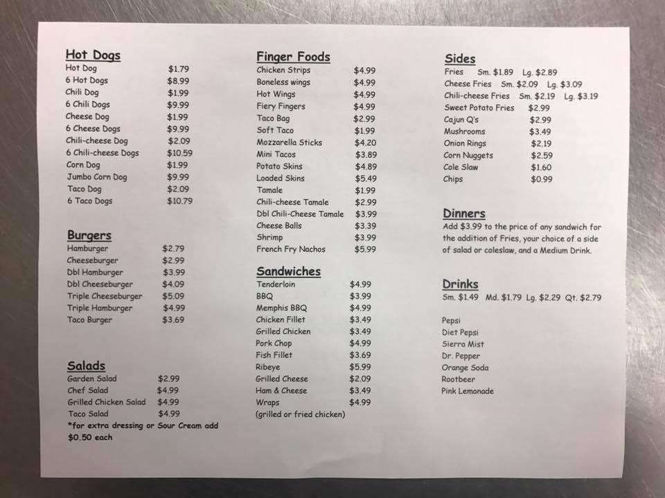 Menu at Bob's Dairy Dream, East Peoria