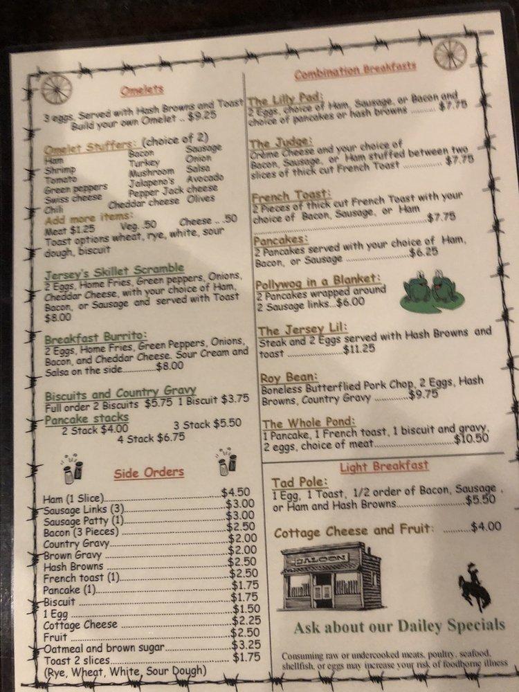 Menu at Jersey Lilly pub & bar, Roseburg