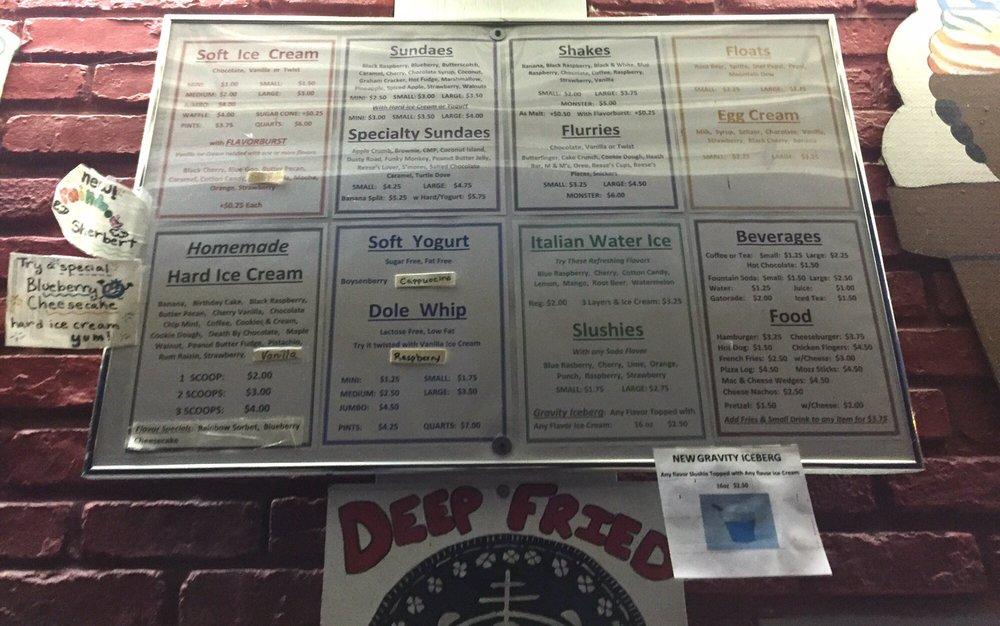 Menu at Gravity Ice Cream, Honesdale