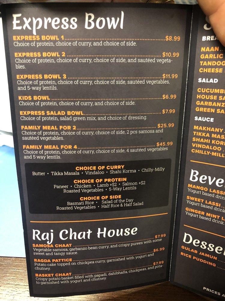 Menu at RAJ EXPRESS INDIAN KITCHEN restaurant, Overland Park