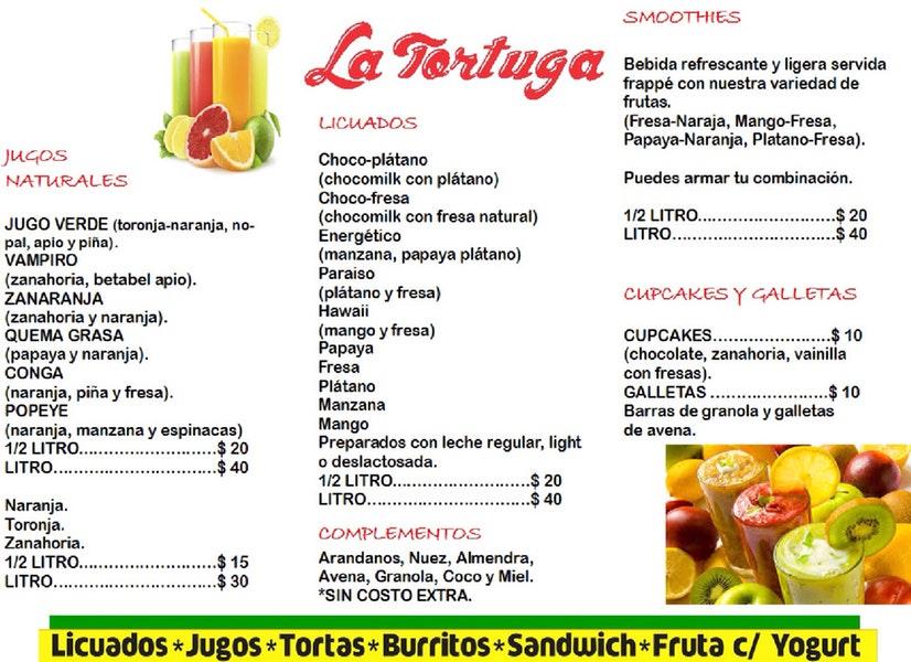 Menu at La Tortuga restaurant, Guaymas, Sinaloa