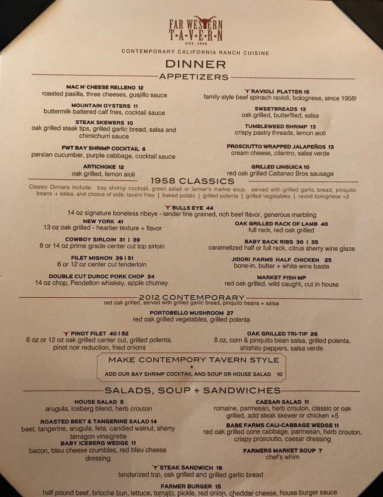 Menu at Far Western Tavern pub & bar, Orcutt