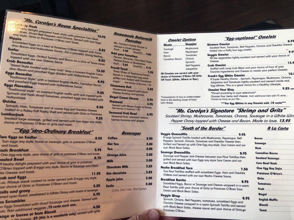 Menu at Ms. Carolyn's Restaurant, Fernandina Beach