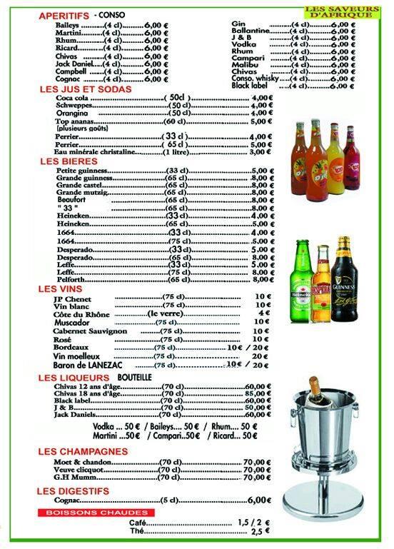 Menu at Assaa Nathalie restaurant, Paris