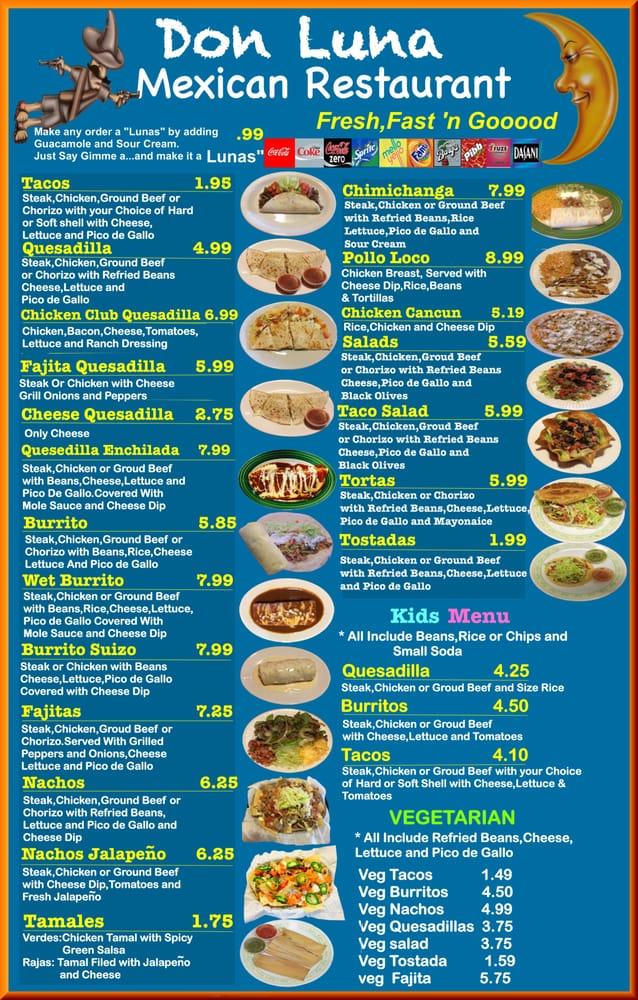 Menu at Don Luna Mexican Restaurant, Marion