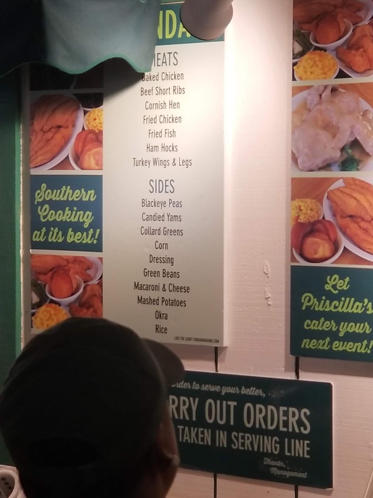 Menu at Priscilla's Ultimate Soul Food cafe, Hillside 