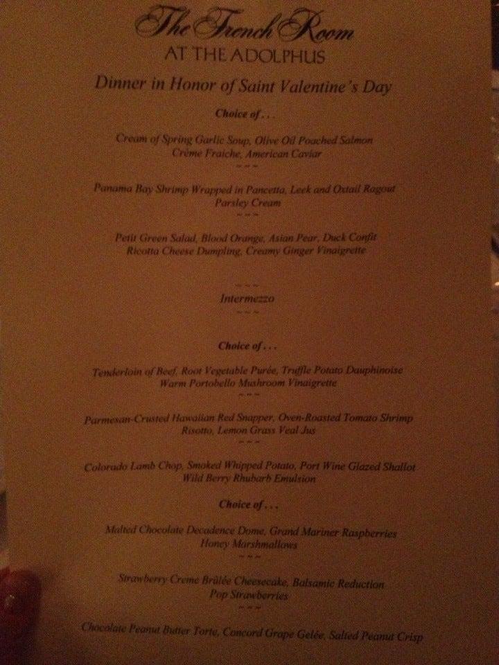 Menu at The French Room restaurant, Dallas, Commerce St