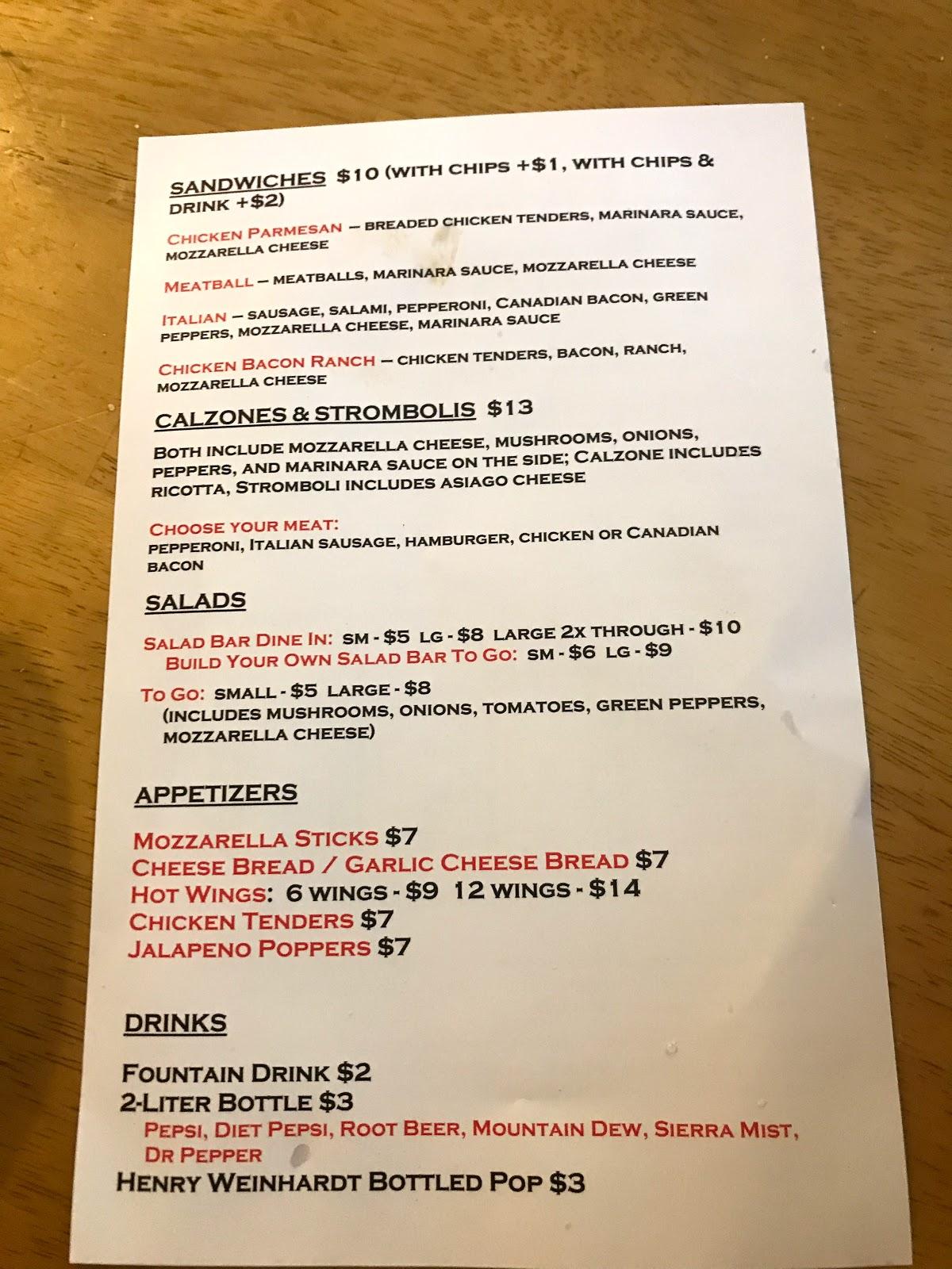 Menu at Elkhorn Pizzeria, Buena Vista