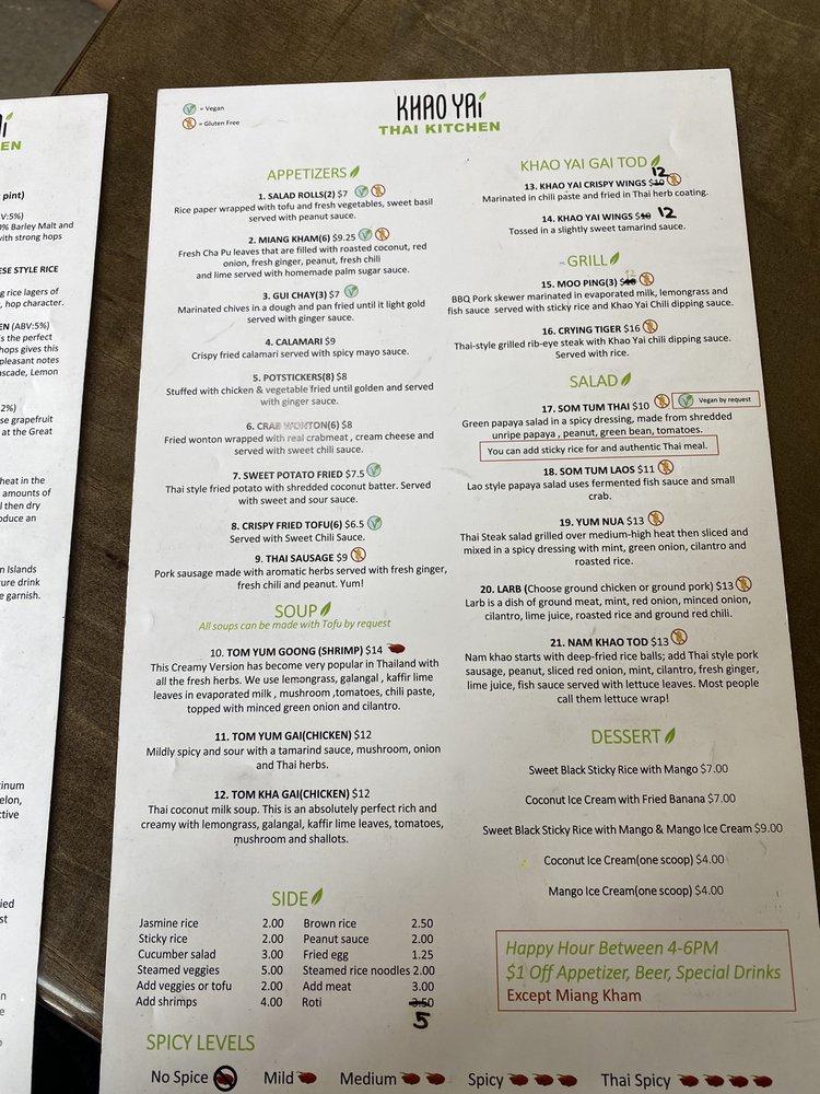 Menu at Khao Yai Thai Kitchen pub & bar, Beaverton