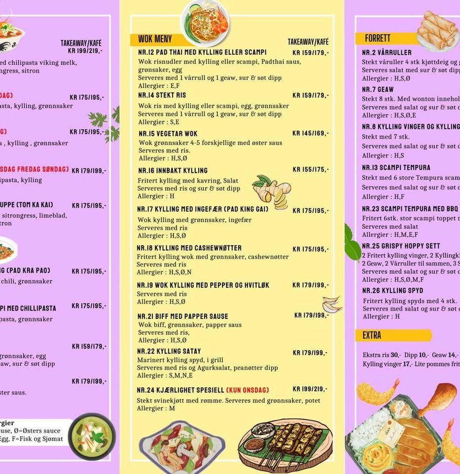 Menu at Pan Thai take away kafé catering restaurant, Mosjøen