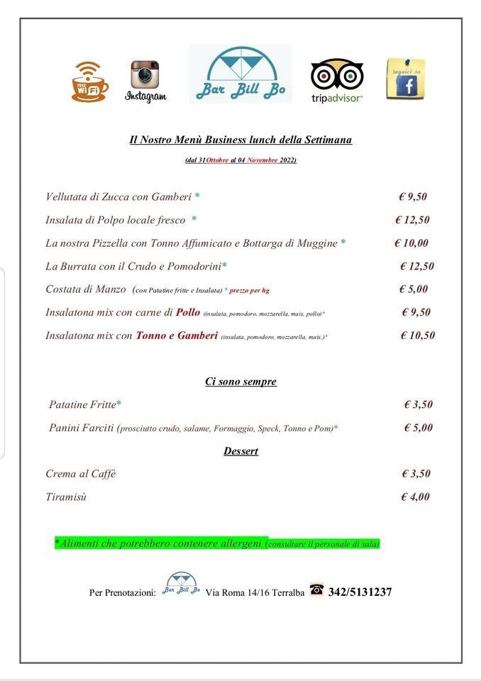 Menu di Bar Bill Bo Terralba 