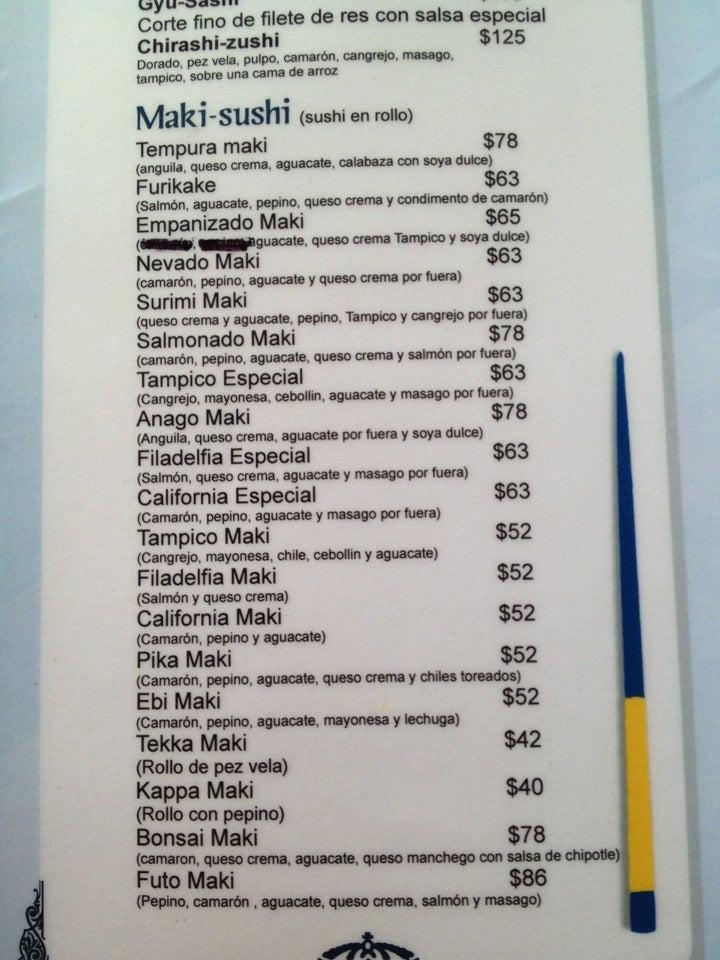 Carta del restaurante Bonsai, Acapulco