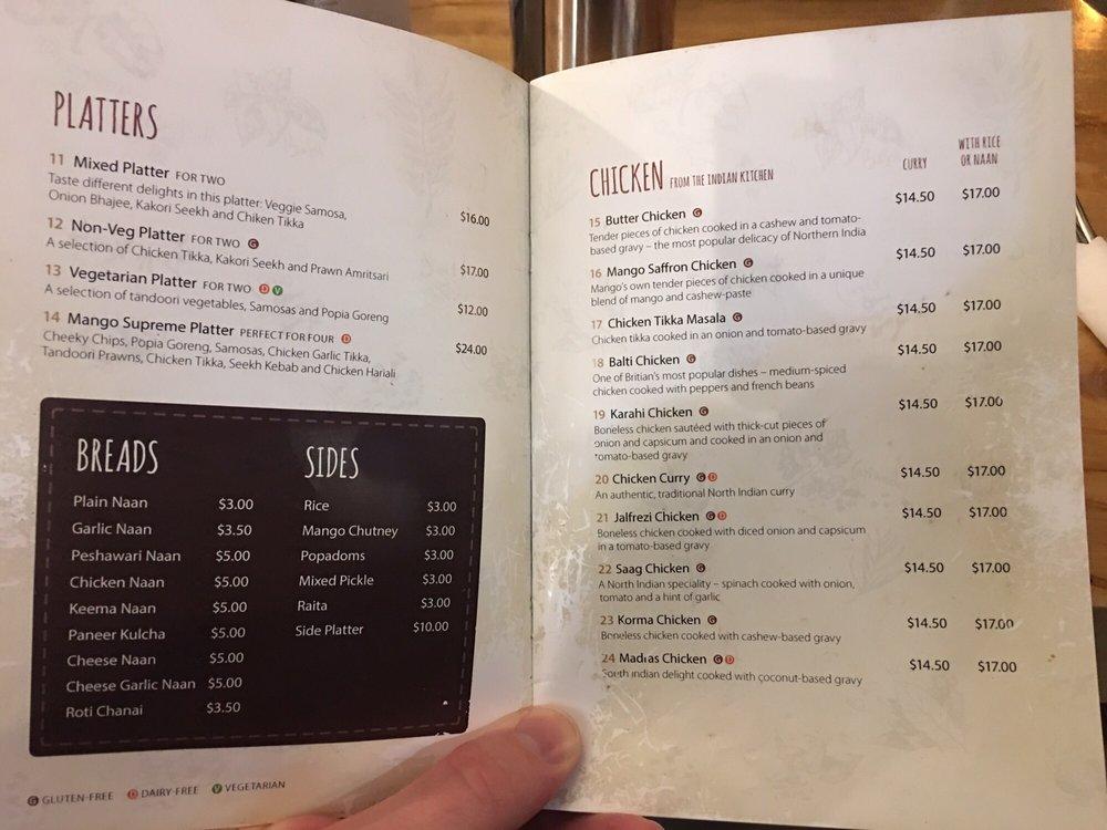 Menu at Mango Restaurant, Blenheim