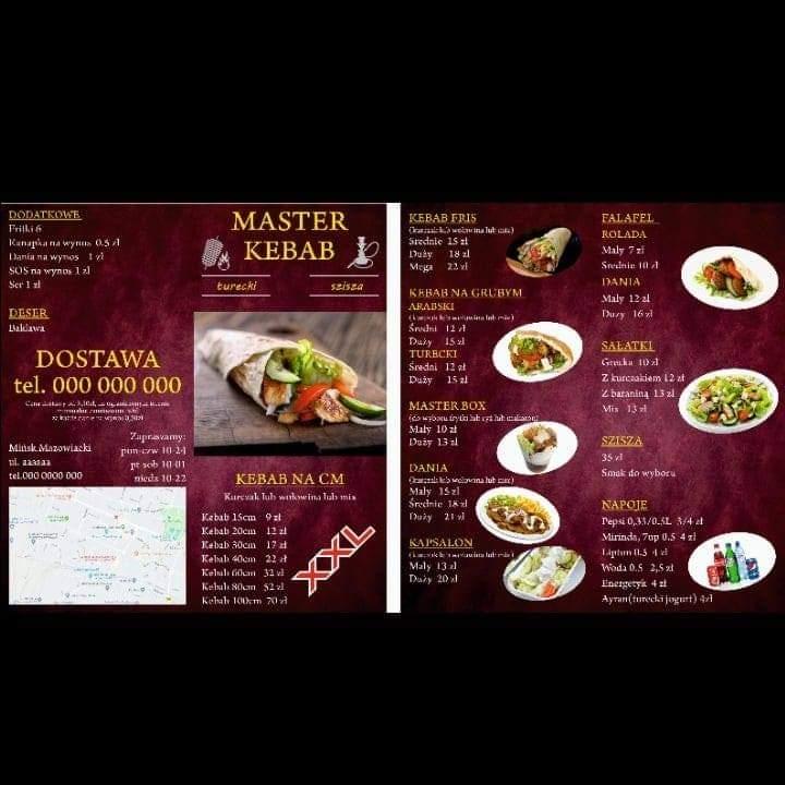 Menu at Master kebab restaurant, Minsk Mazowiecki