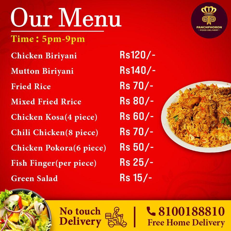 Menu at Panchphoron Food Delivery, Kolkata