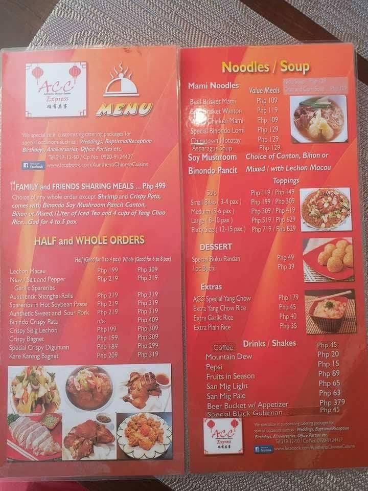 Menu at Authentic Chinese Cuisine Pasig Greenwoods Branch ACC GEV restaurant, Pasig