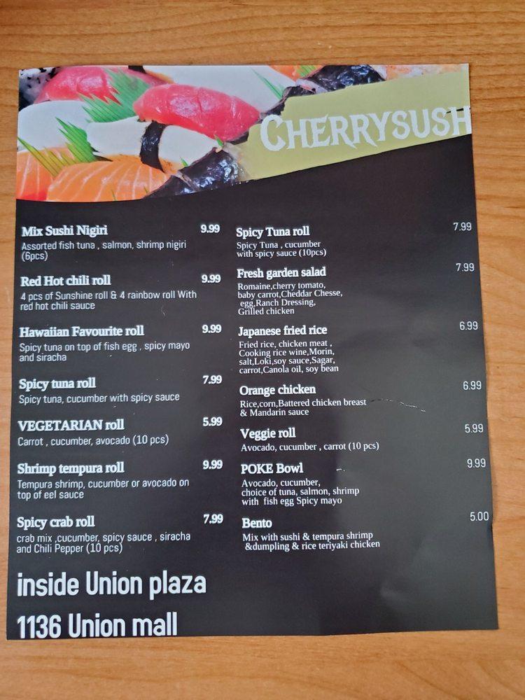 Menu at Cherry Sushi restaurant, Honolulu