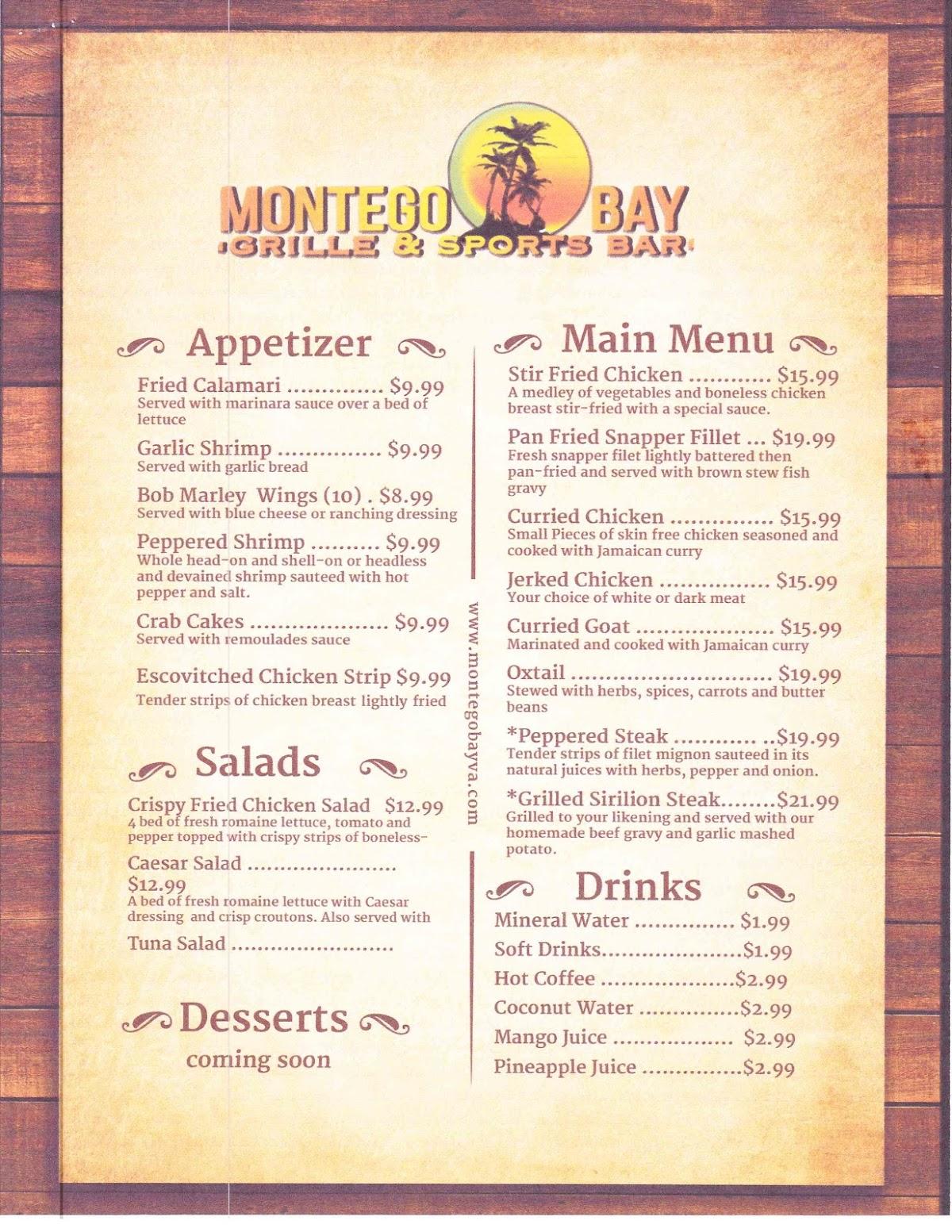 Menu at Montego Bay Grille & Sports Bar, Fredericksburg