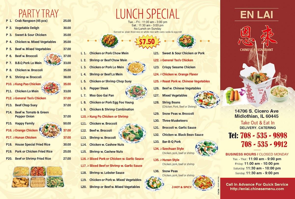 Menu at En Lai Restaurant, Midlothian, S Cicero Ave